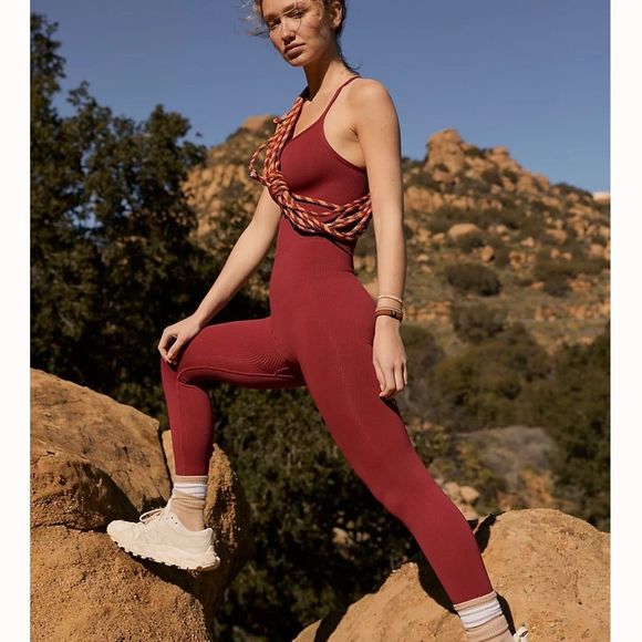 FREE PEOPLE | NWOT Happiness Runs Square Neck Onesie in Black Cherry * - Picture 4 of 6